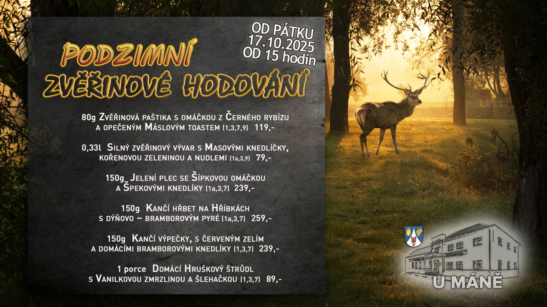 Už ode dneška si u nás pochutnáte na zvěřinových specialitách!