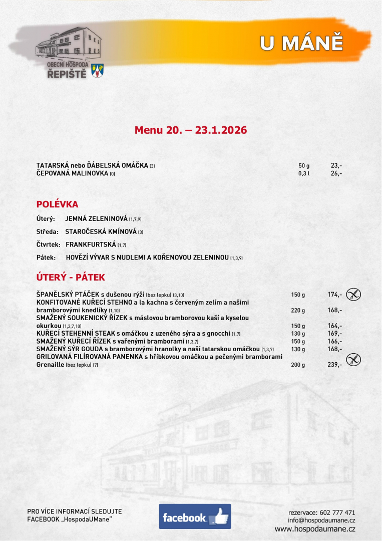 Polední menu u nás v Řepištích je připraveno!