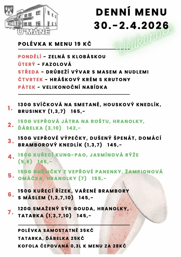 Polední menu 30.-2.4.2026