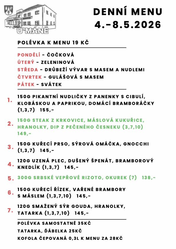 Polední menu 4.-8.5.2026