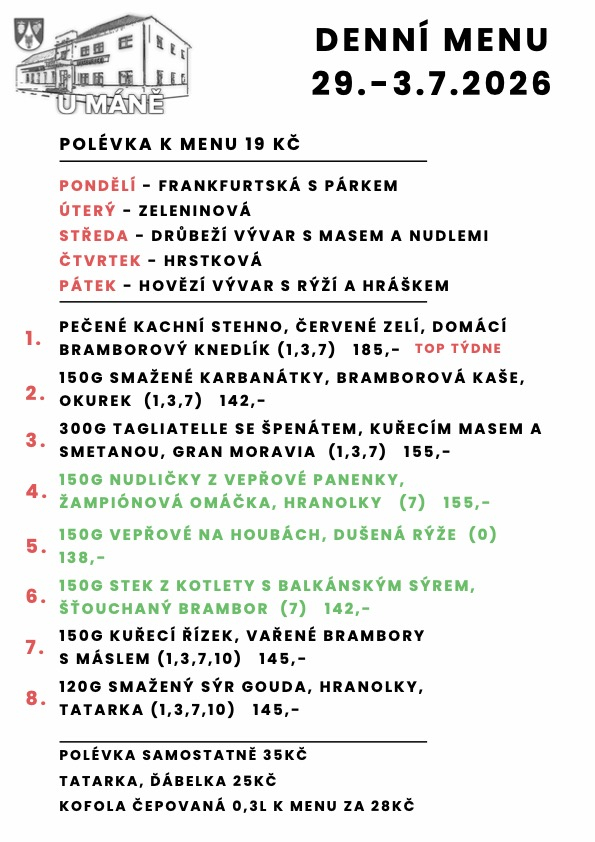 Polední menu 29.-3.7.2026