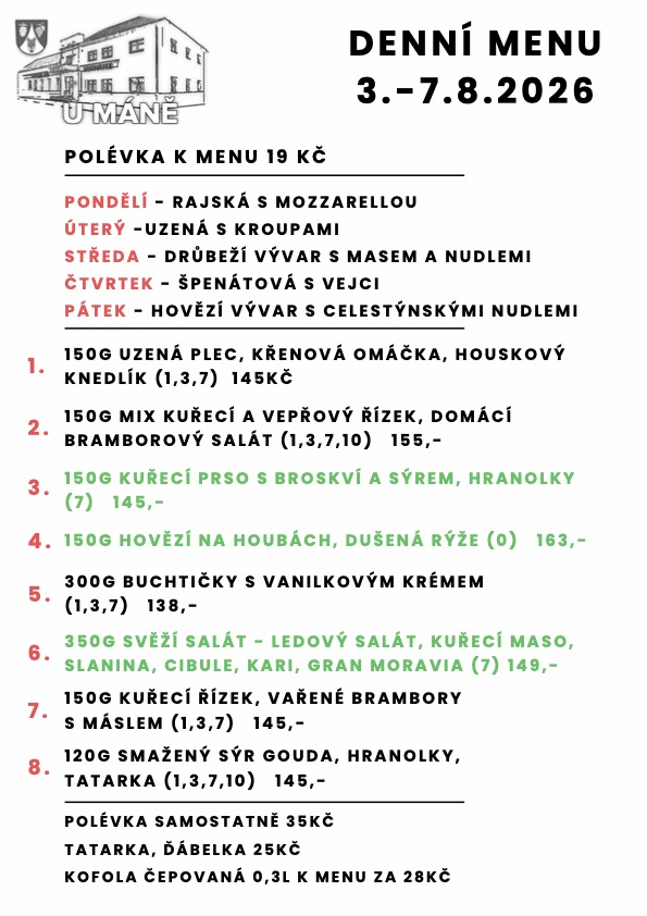 Polední menu 3.-7.8.2026
