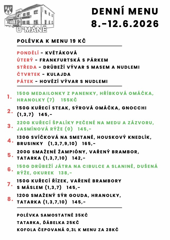 Polední menu 8.-12.6.2026