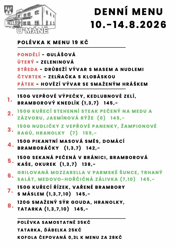 Polední menu 10.-14.8.2026