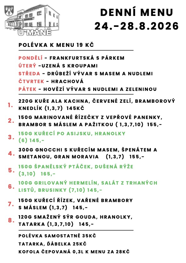 Polední menu 24.-28.8.2026