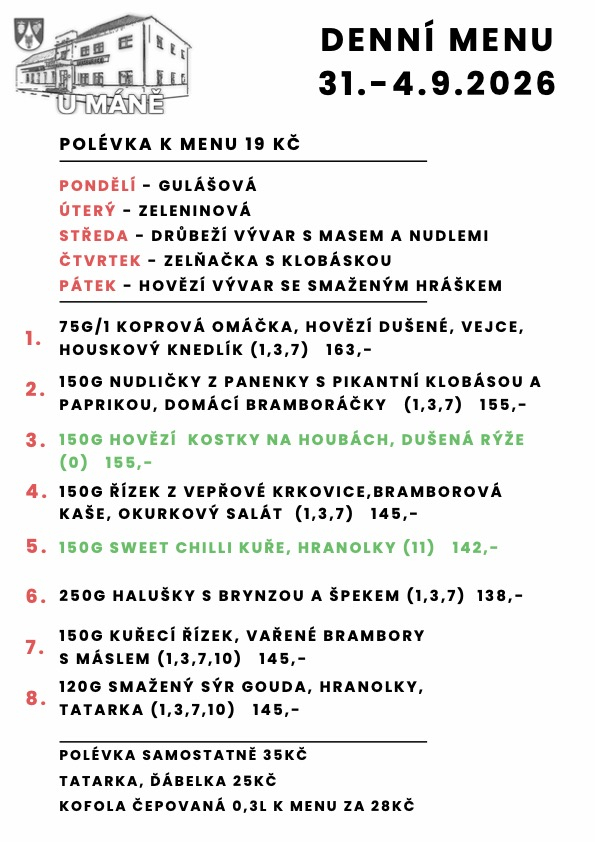 Polední menu 31.- 4.9.2026
