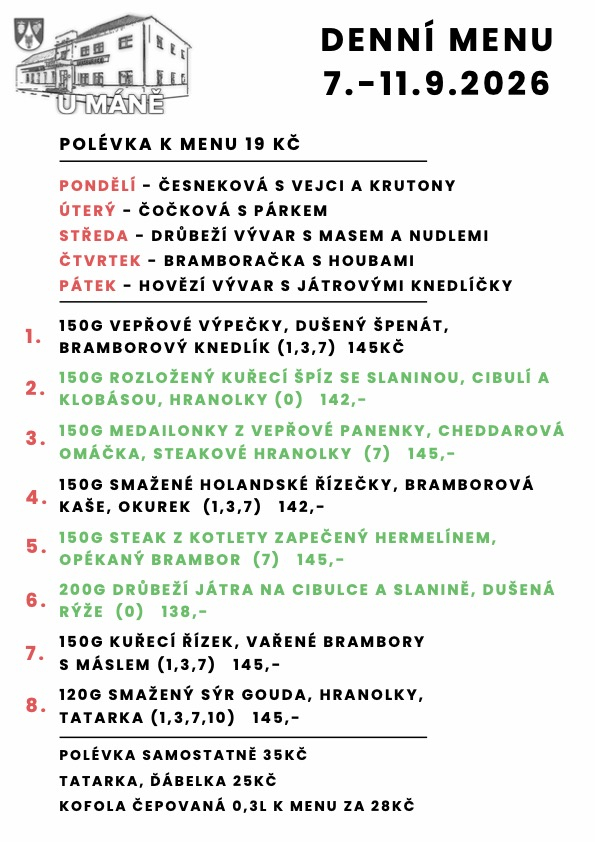 Polední menu 7.-11.9.2026