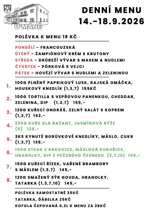 Polední menu 14.-18.9.2026