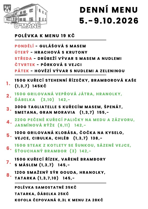 Polední menu 5.-9.10.2026