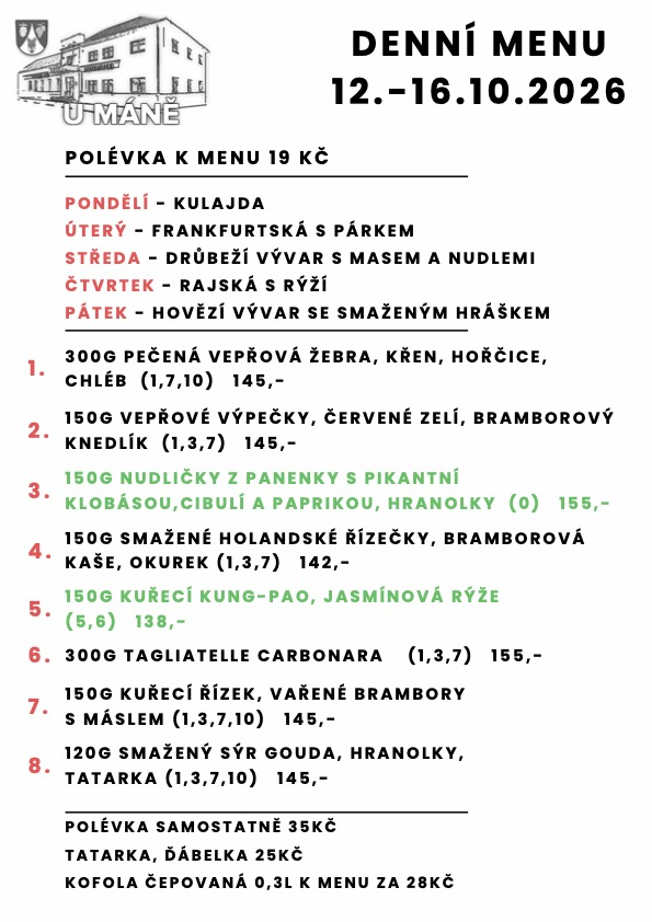 Polední menu 12.-16.10.2026