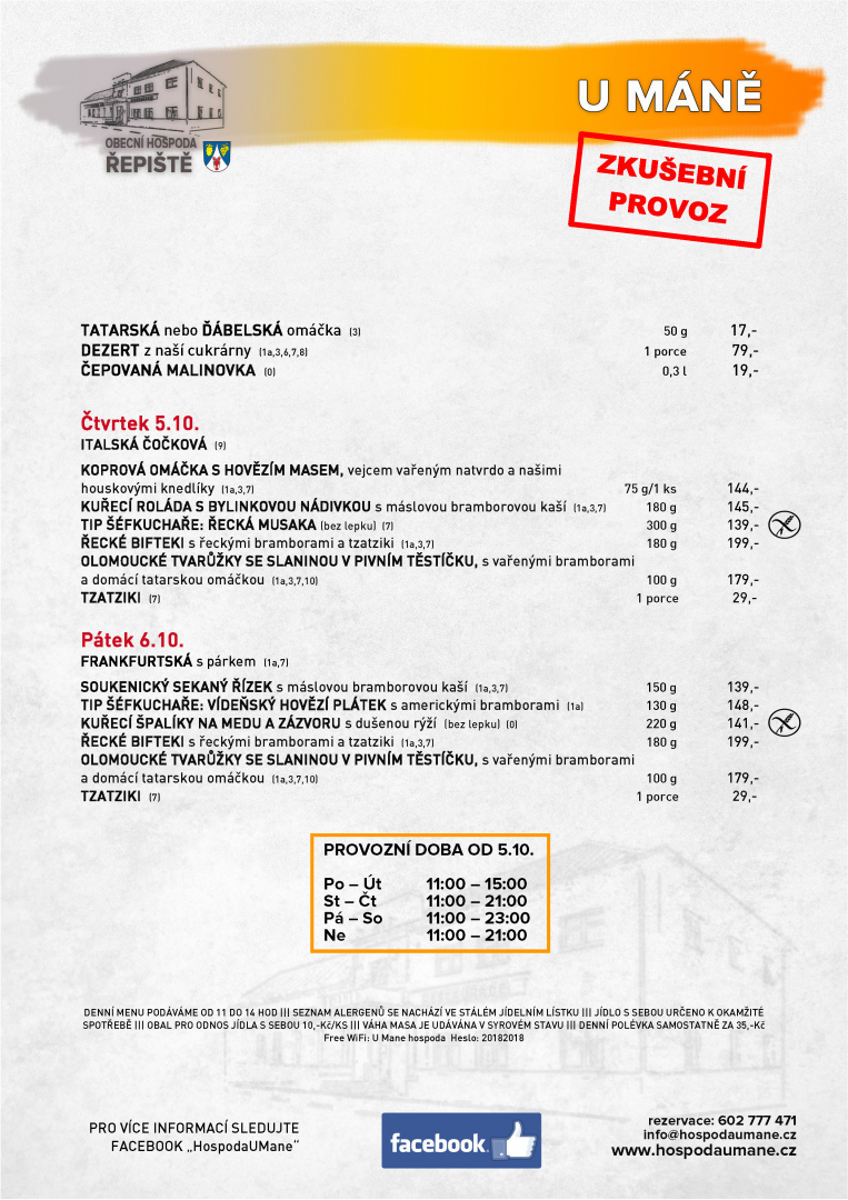 Polední menu pro 42. týden čtvrtek, pátek