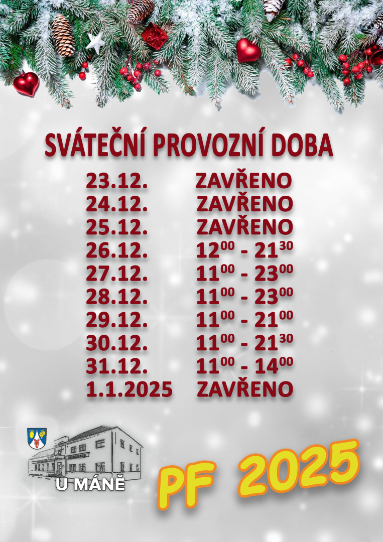 Provozní dobá o Vánočních svátcíc